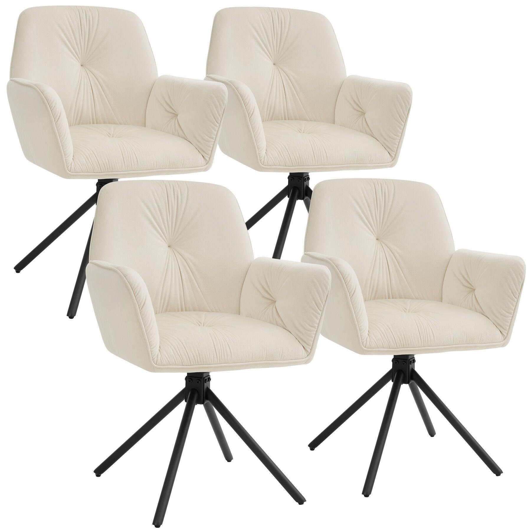 ARMLEHNSTUHL Drehbar Lenia,56,5 x 54 x 86 cm,Samtoptik creme/schwarz - Schwarz/Samtahornfarben, Kunststoff (56.5/86/54cm) - tectake