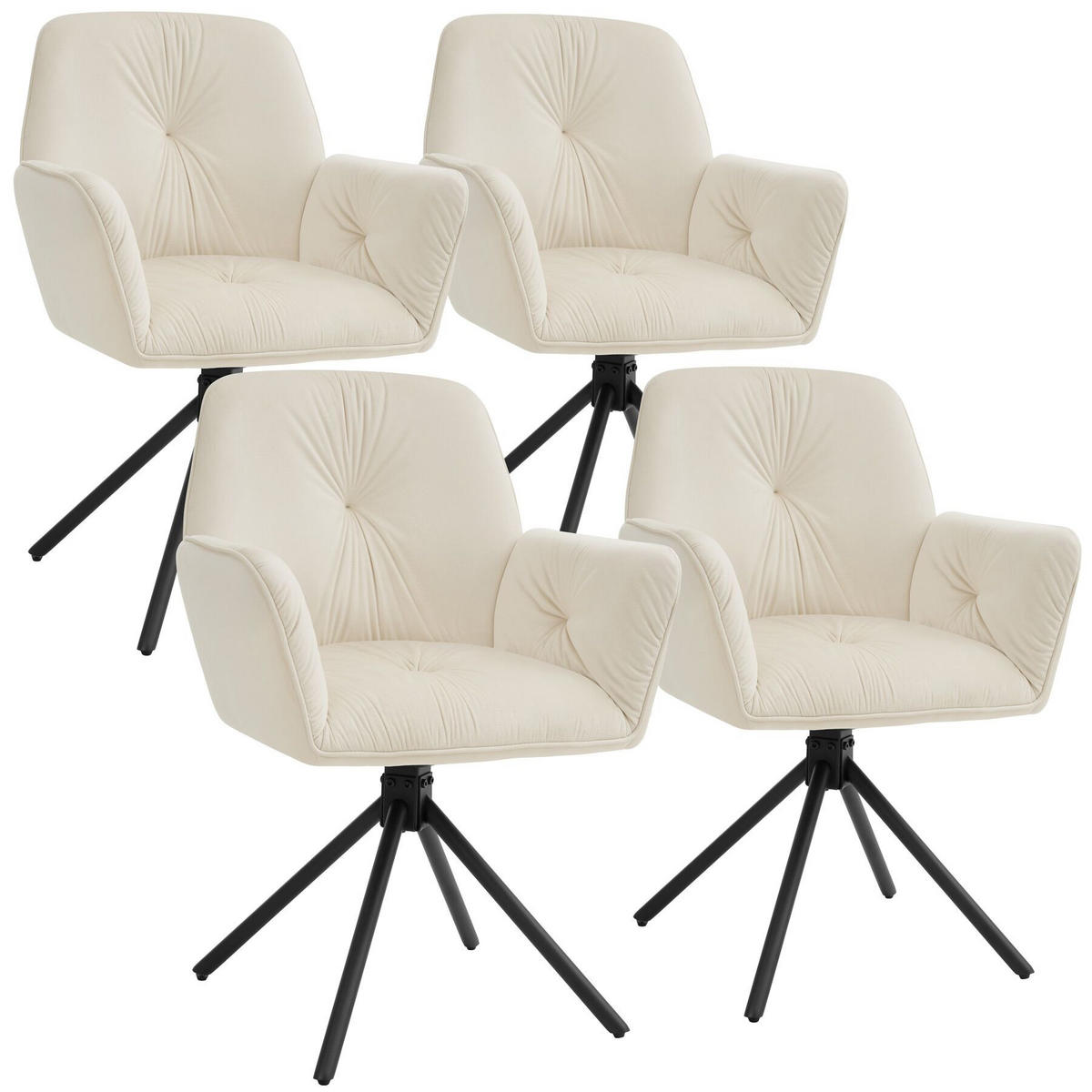 ARMLEHNSTUHL Drehbar Lenia,56,5 x 54 x 86 cm,Samtoptik creme/schwarz - Schwarz/Samtahornfarben, Kunststoff (56.5/86/54cm) - tectake
