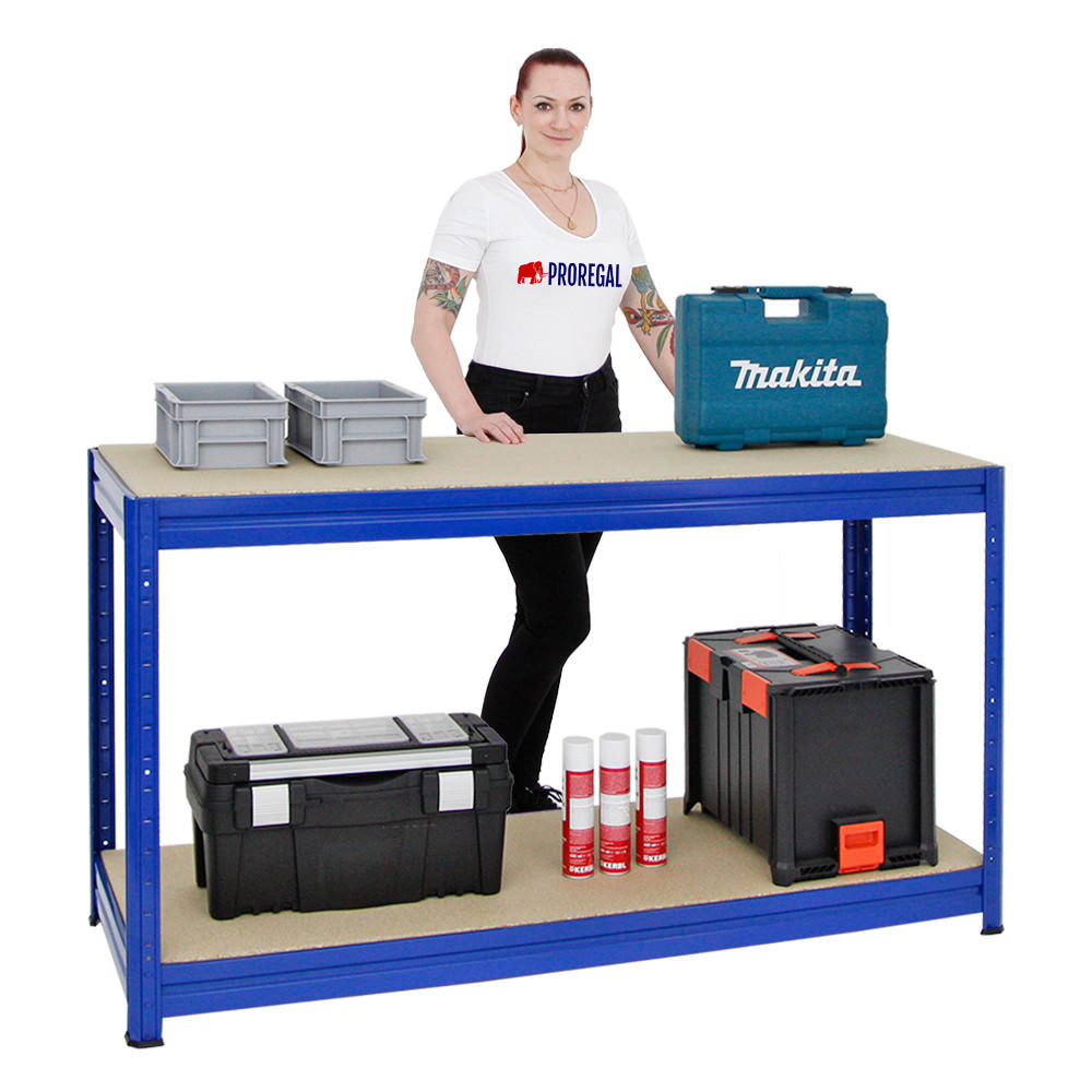 WERKBANK Dino höhenverstellbar 90x160x60 cm Traglast 600 kg Blau - Blau, Metall (160/87/60cm) - PROREGAL