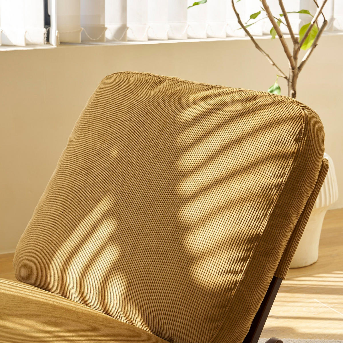 SCHAUKELSTUHL Schaukelsessel ohne Armlehnen,ergonomisch,gepolstertem Kissen,Cordstoff, Gelb - Gelb, Holz (61.5/71.9/89.9cm) - LVHOM