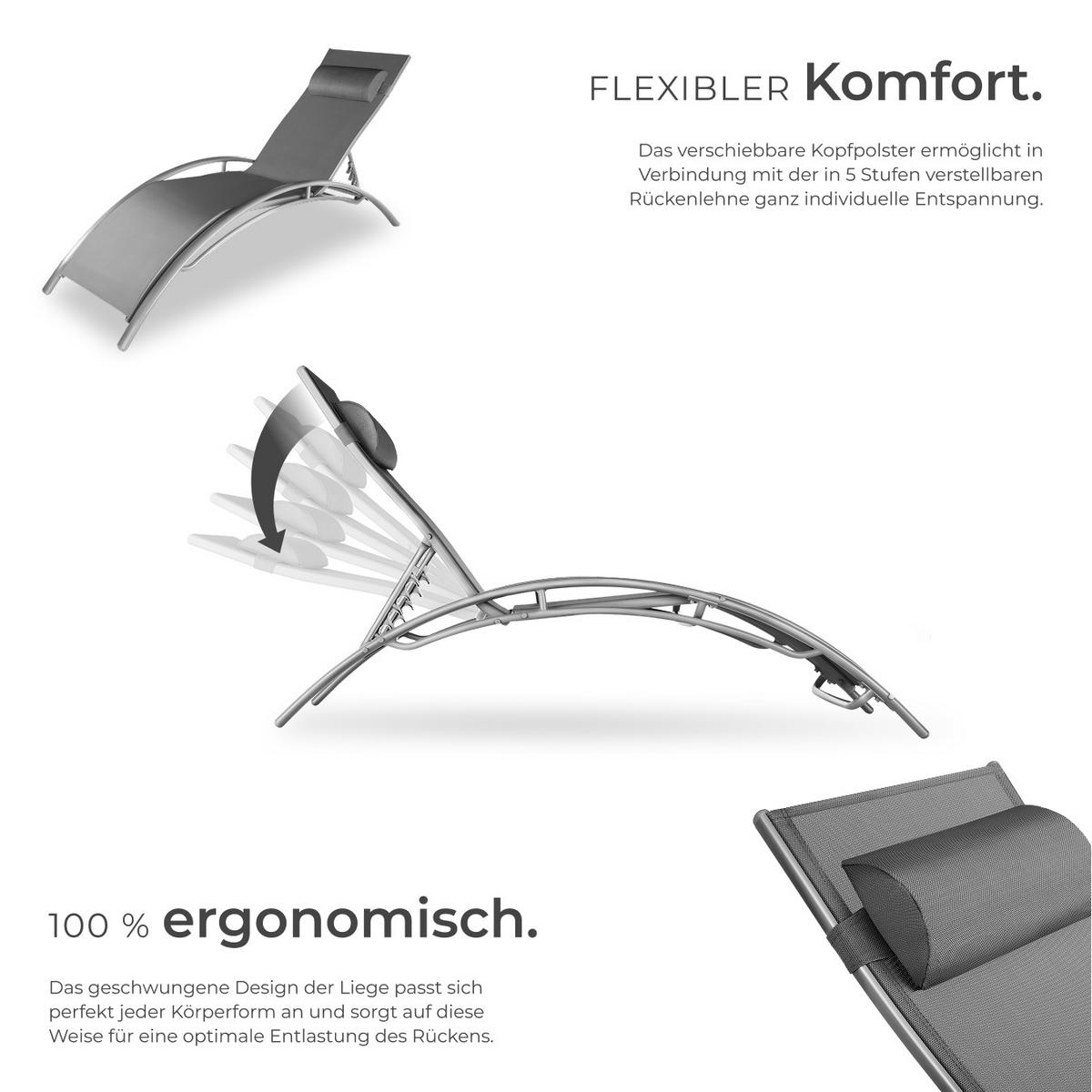 GARTENLIEGE 2er Set Alina,180 x 59 x 50 cm,grau - Grau, Kunststoff (59/81.5/180cm) - tectake