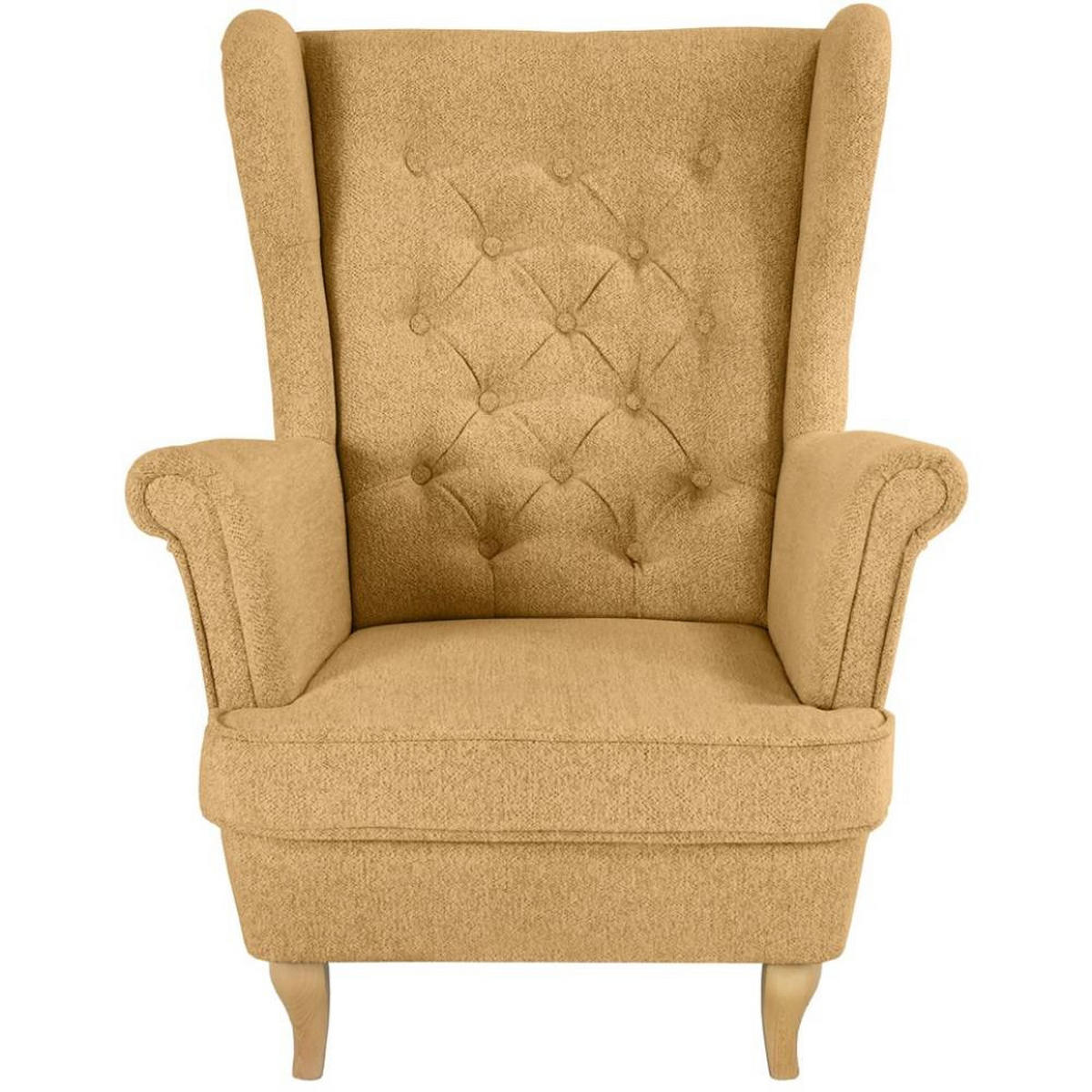 CHESTERFIELD-SESSEL Falco gelb mit Buche Holzbeinen - Gelb, Holz/Textil (82/102/92cm) - Beautysofa