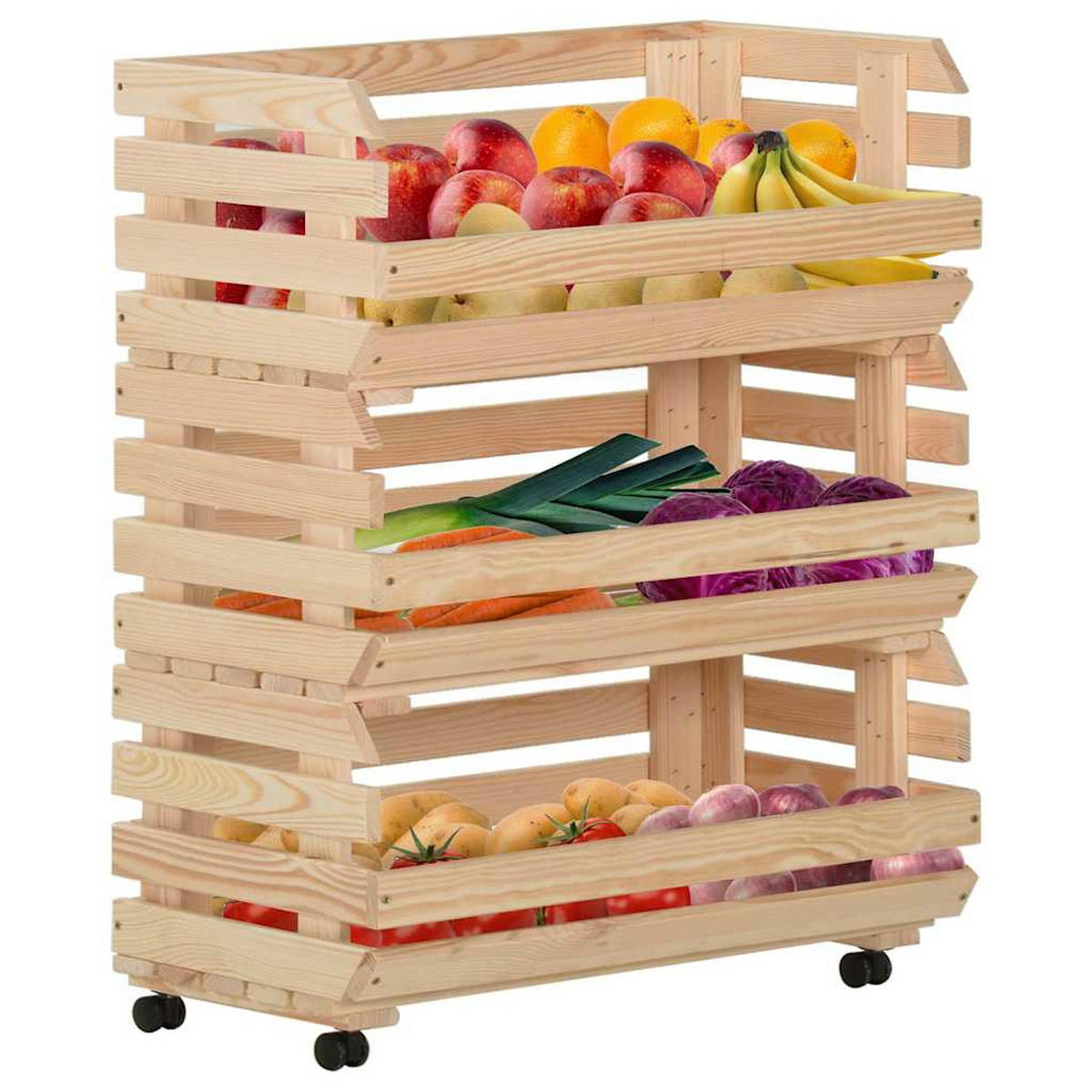 GEMÜSEWAGEN 77/30/80 cm Braun Massivholz Kiefer - Braun, Holz (30/80/77cm) - vidaXL