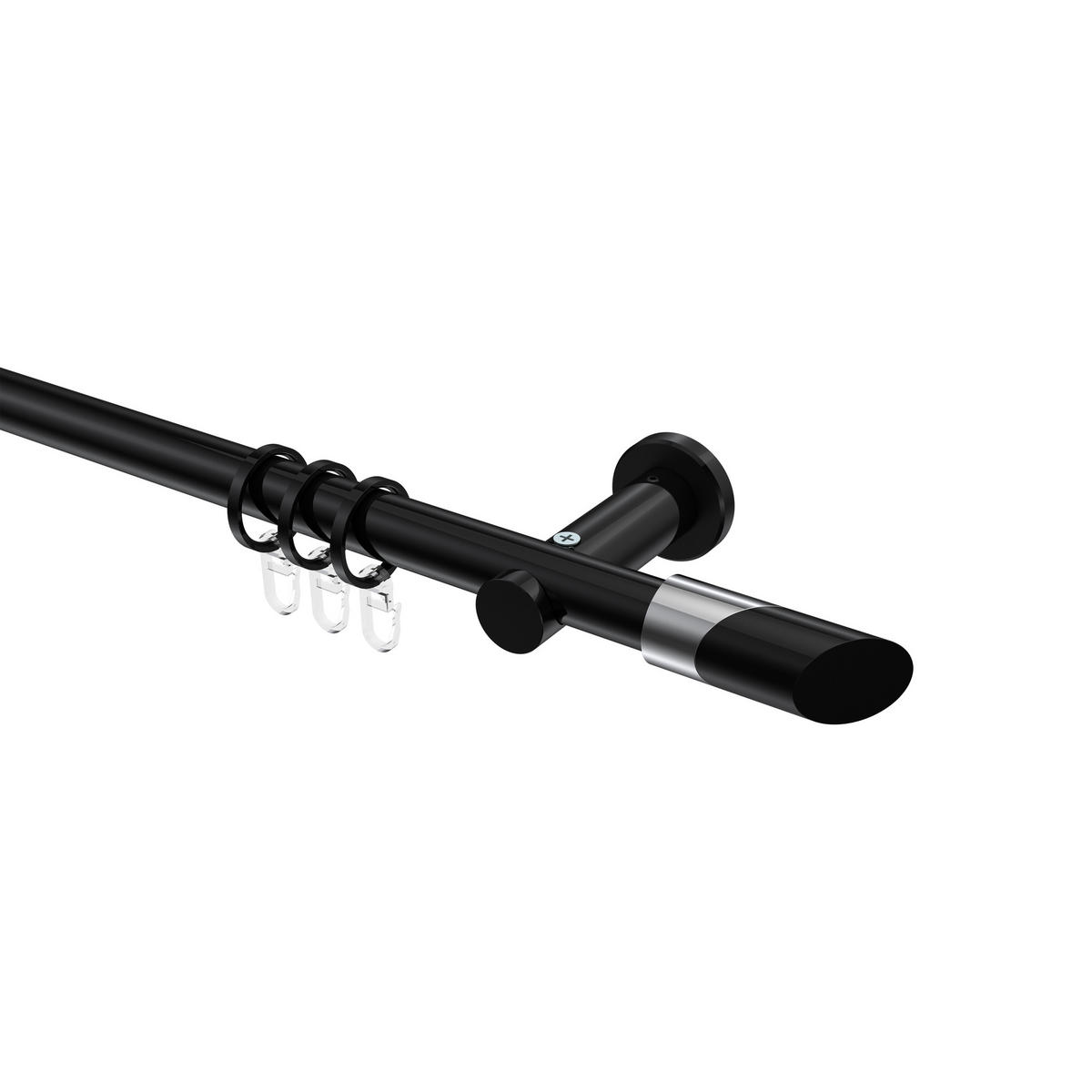 GARDINENSTANGEN-SET Platon Verano 120 cm, 1-läufig, 20 mm Ø Schwarz - Chromfarben/Schwarz, Metall (120cm) - INTERDECO