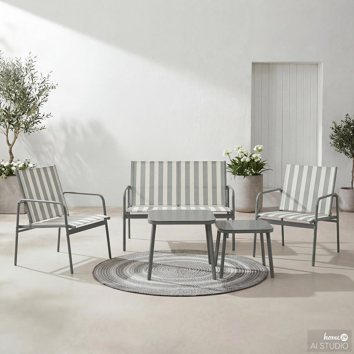 SITZGRUPPE - 5-teilig - Stahl - Weiß/Grau, Glas/Textil - home24