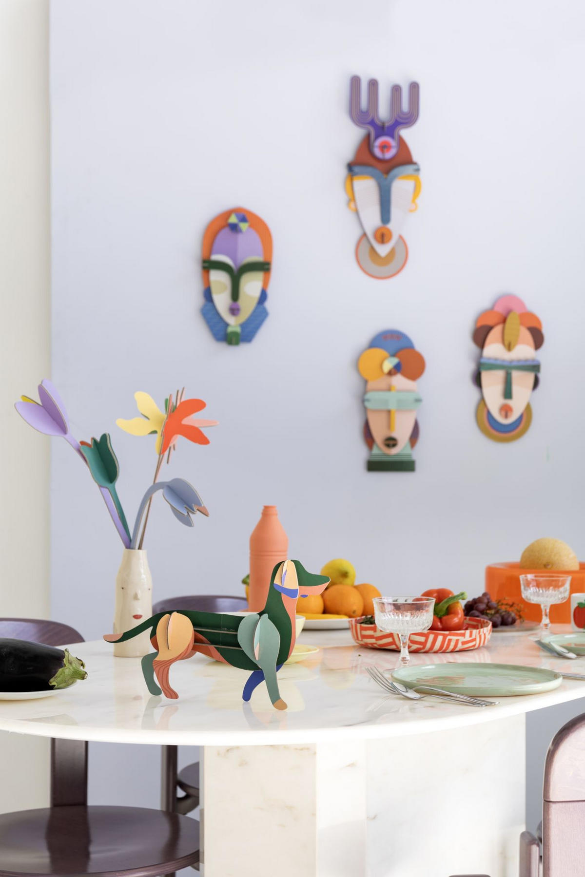 WANDSKULPTUR Bunt 6,5/22 cm - Multicolor, Wellpappe (6.5/22/22cm) - KUNSTLOFT