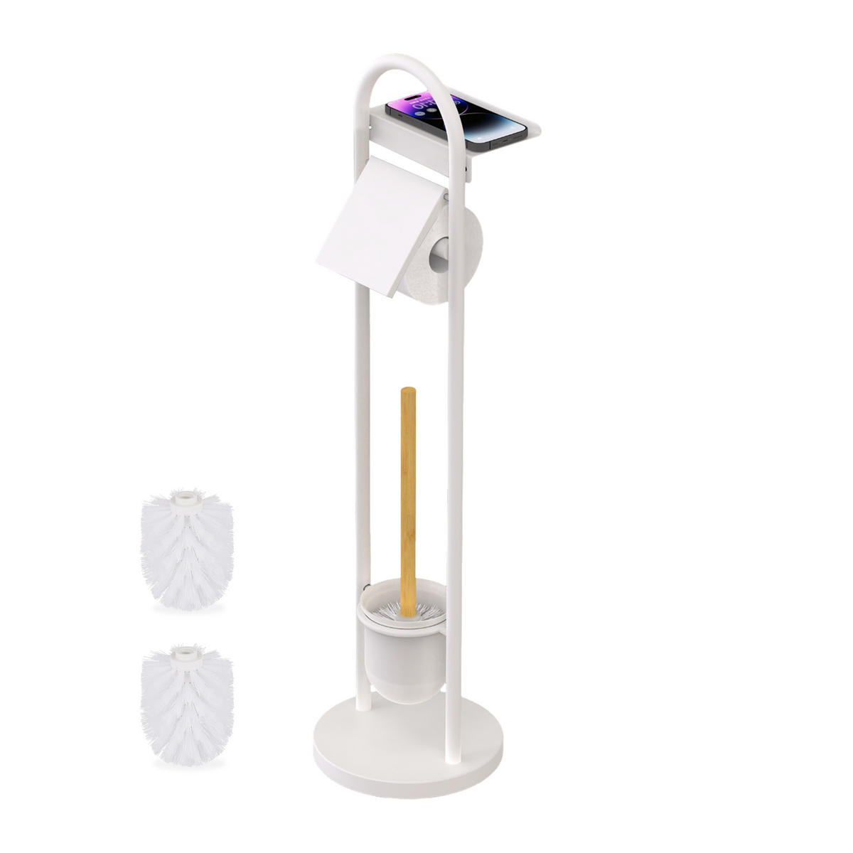 SET WC - bijela, metal/drvo (21.5/79/21.5cm) - Relaxdays