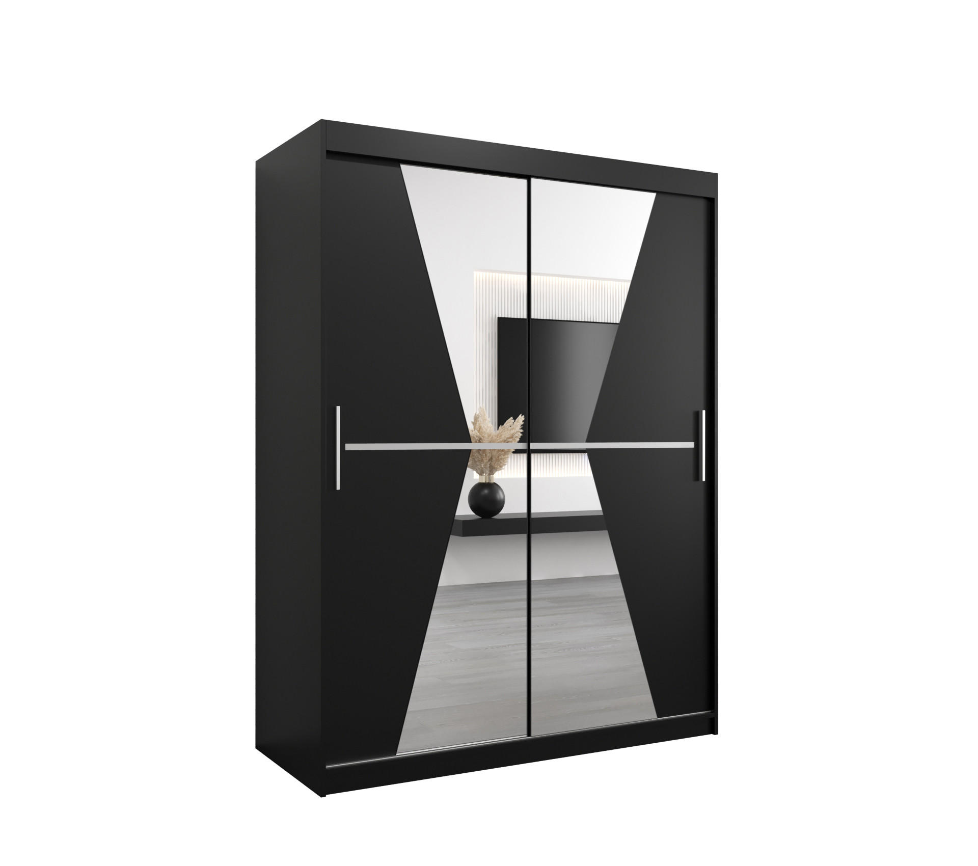 SCHWEBETÜRENSCHRANK 200/150/62 2-türig - Silberfarben/Schwarz, Holz/Kunststoff (150/200/62cm) - Abiks Möbel