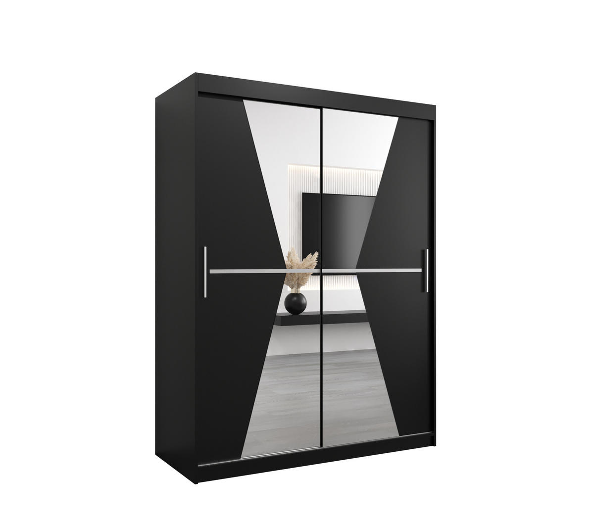 SCHWEBETÜRENSCHRANK 200/150/62 2-türig - Silberfarben/Schwarz, Holz/Kunststoff (150/200/62cm) - Abiks Möbel