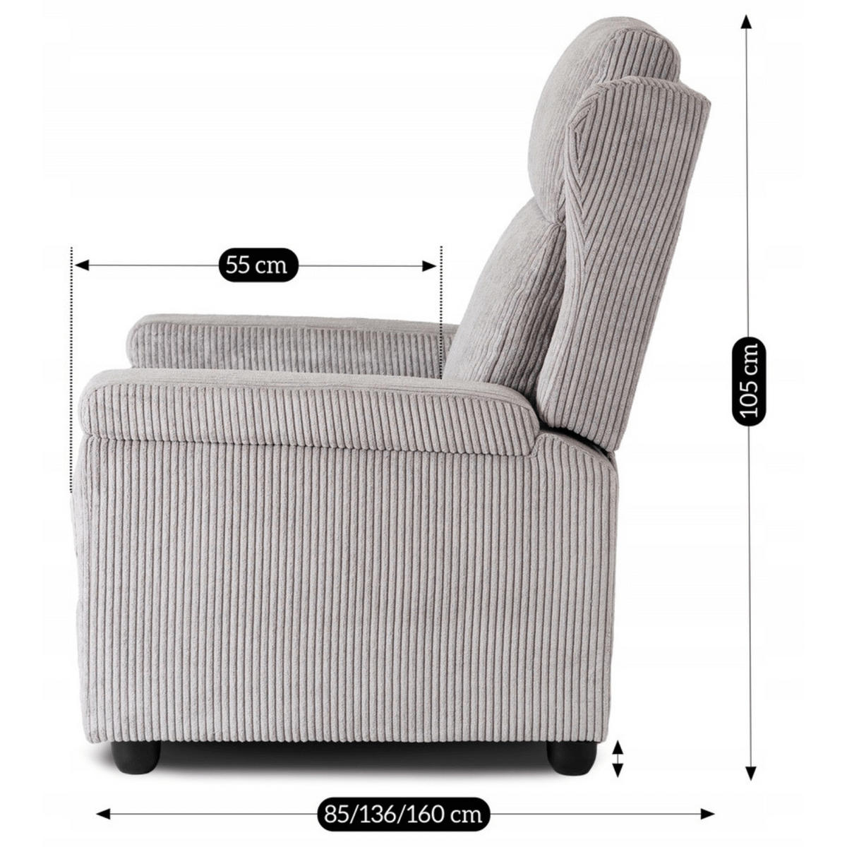 RELAXSESSEL SPENCER fürs Wohnzimmer Schlafen Grau - Grau, Holz/Textil (73/105/85cm) - makarowski meble