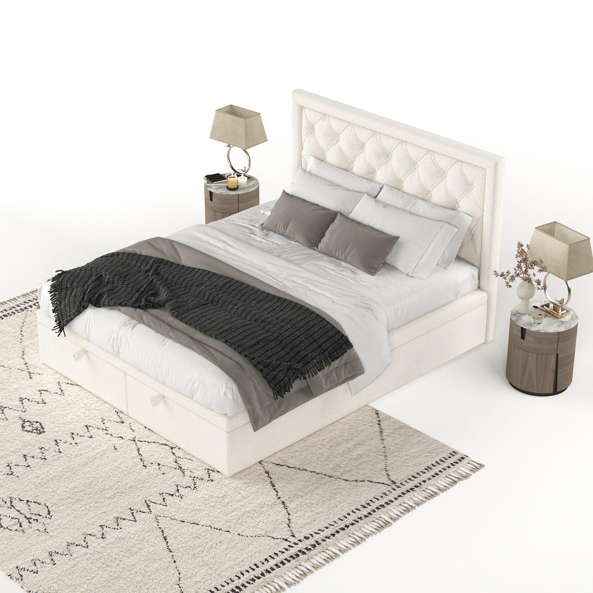POLSTERBETT Nicobar mit Stauraum 180/200 cm Creme im Alta Stoff - Creme/Schwarz, Holz/Holzwerkstoff (180/200cm) - AltaBeds