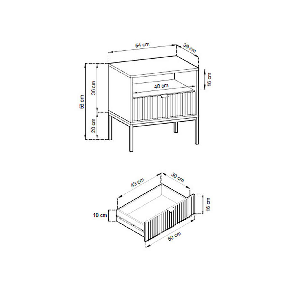 Thumbnail - Feldmann-Wohnen Nachtkonsole, Grau, Schwarz, Holz, 1 Schubladen, Rechteckig, 54x56x39 cm, Schlafzimmer, Nachttische
