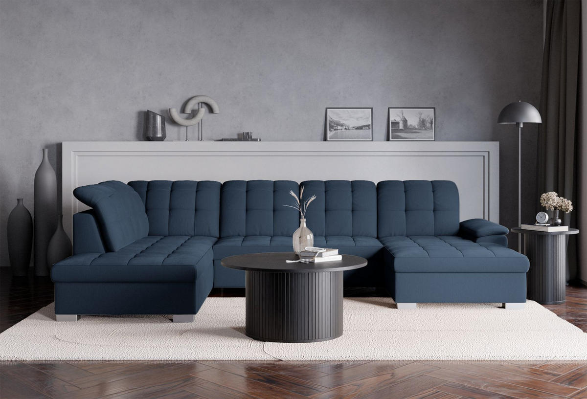 WOHNLANDSCHAFT Jamaal Marineblau rechtsseitig - Schwarz/Dunkelblau, Textil (330/106/212cm) - Selsey