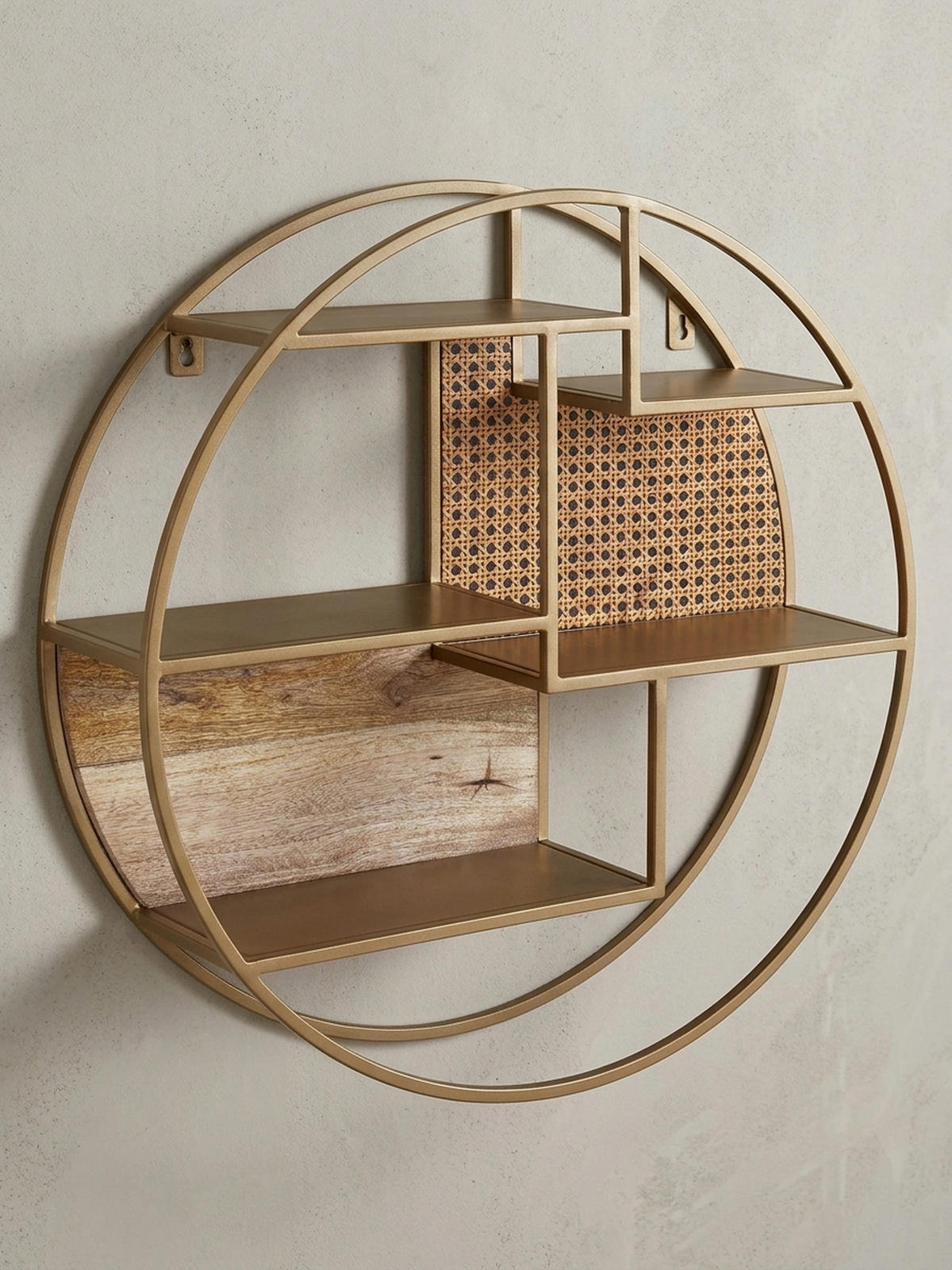 WANDREGAL Rattan Massivholz Metall Industrial Stil mit 5 Ablagen - Braun, Holz/Metall (62/17/62cm) - KADIMA DESIGN