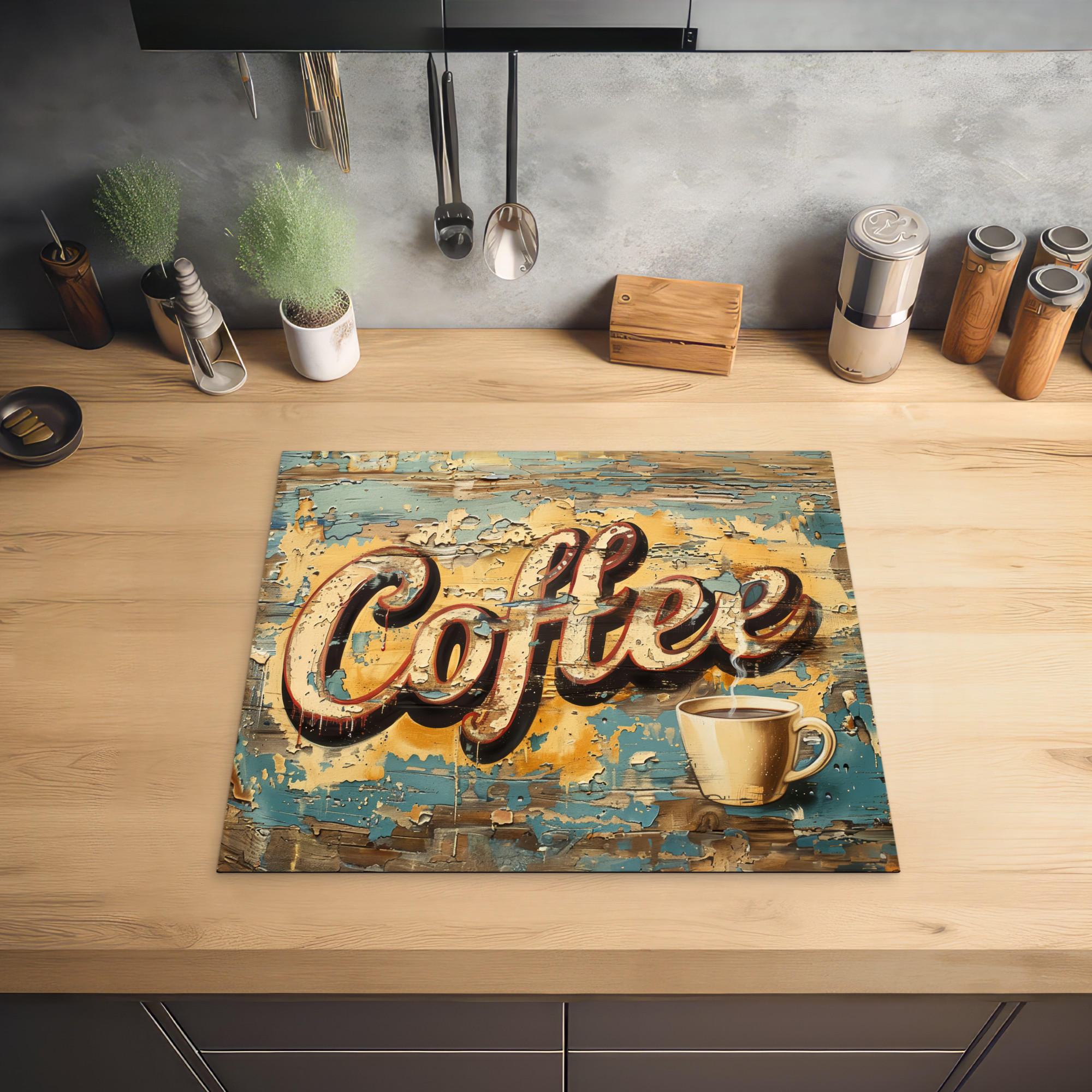 HERDABDECKPLATTE Kaffee - Vintage - Braun - Tasse 60x52 cm - Teakfarben, Kunststoff (60/0.2/52cm) - MuchoWow