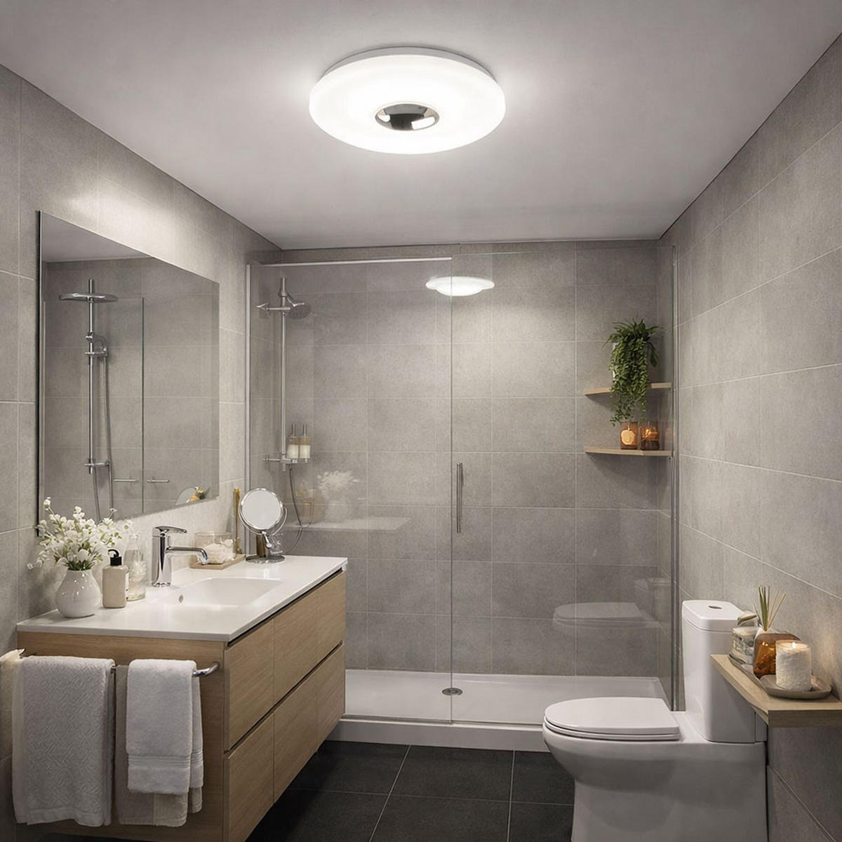 LED DECKENLEUCHTE Chrom Opal - Weiß, Metall (29/29/8cm) - Briloner