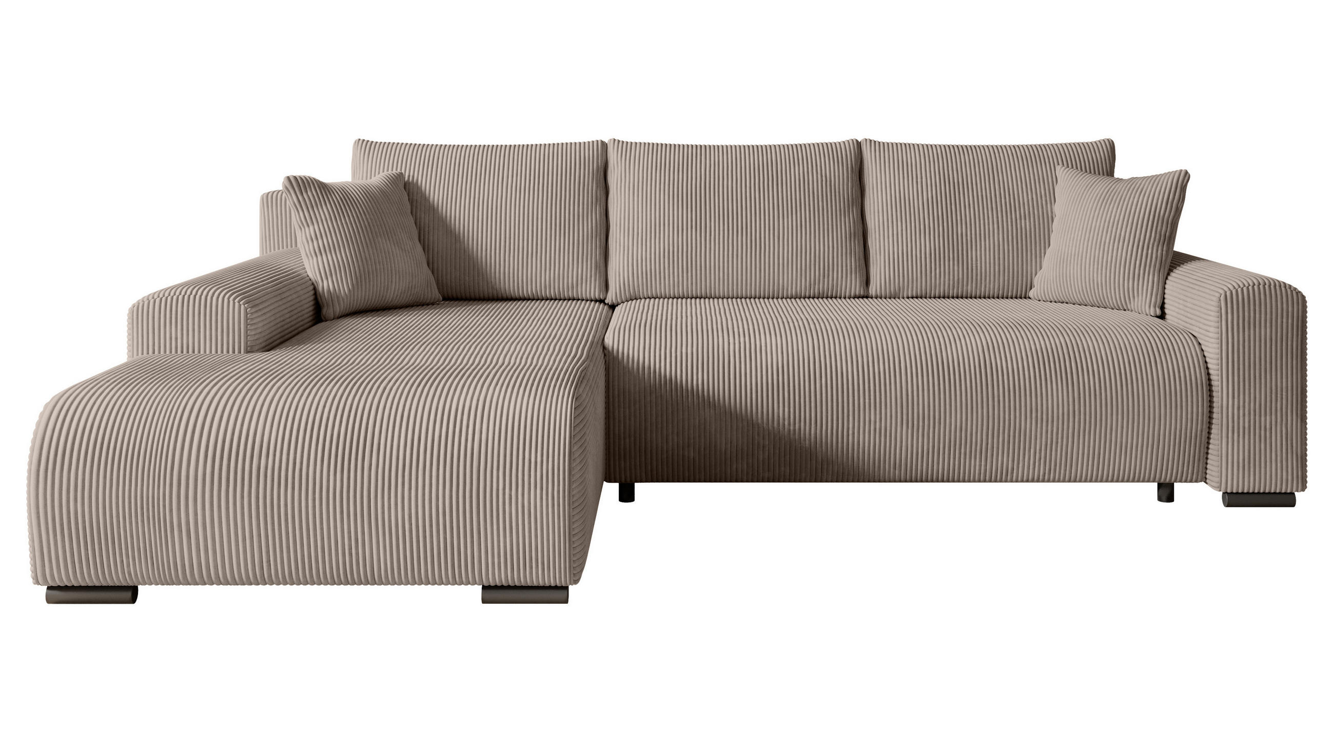 ECKSOFA Nelly mit Bettkasten und Schlaffunktion, Cordstoff in L-Form - Beige, Textil (270/185cm)