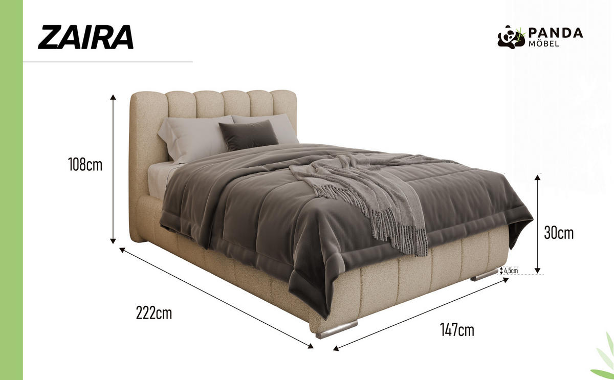 POLSTERBETT Zaira 120x200cm – Elegantes Polsterbett für modernen Wohnstil , ZONIERTE TASCHENFEDERN KOKOS (21cm), braun - Braun, Holz (120/200cm) - Panda Möbel