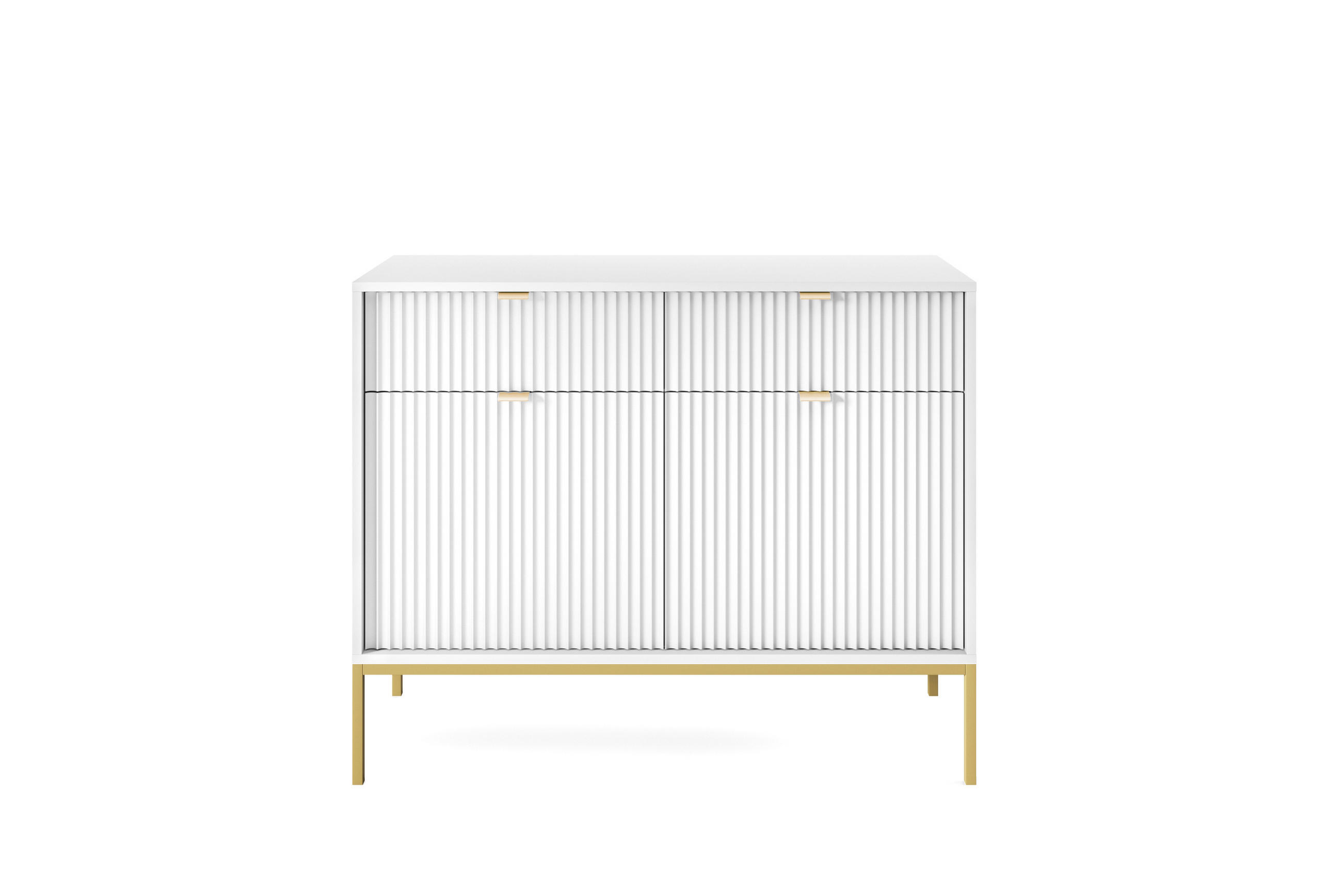 KOMMODE NOVA, Geriffelte Front, 2-Türen, 2-Schubladen 104x39x83 cm, Weiß - Goldfarben/Weiß, Holzwerkstoff/Kunststoff (104/83/39cm) - DomoHome