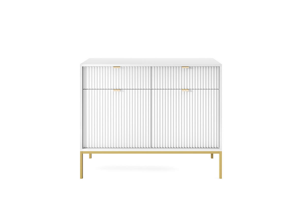 KOMMODE NOVA, Geriffelte Front, 2-Türen, 2-Schubladen 104x39x83 cm, Weiß - Goldfarben/Weiß, Holzwerkstoff/Kunststoff (104/83/39cm) - DomoHome