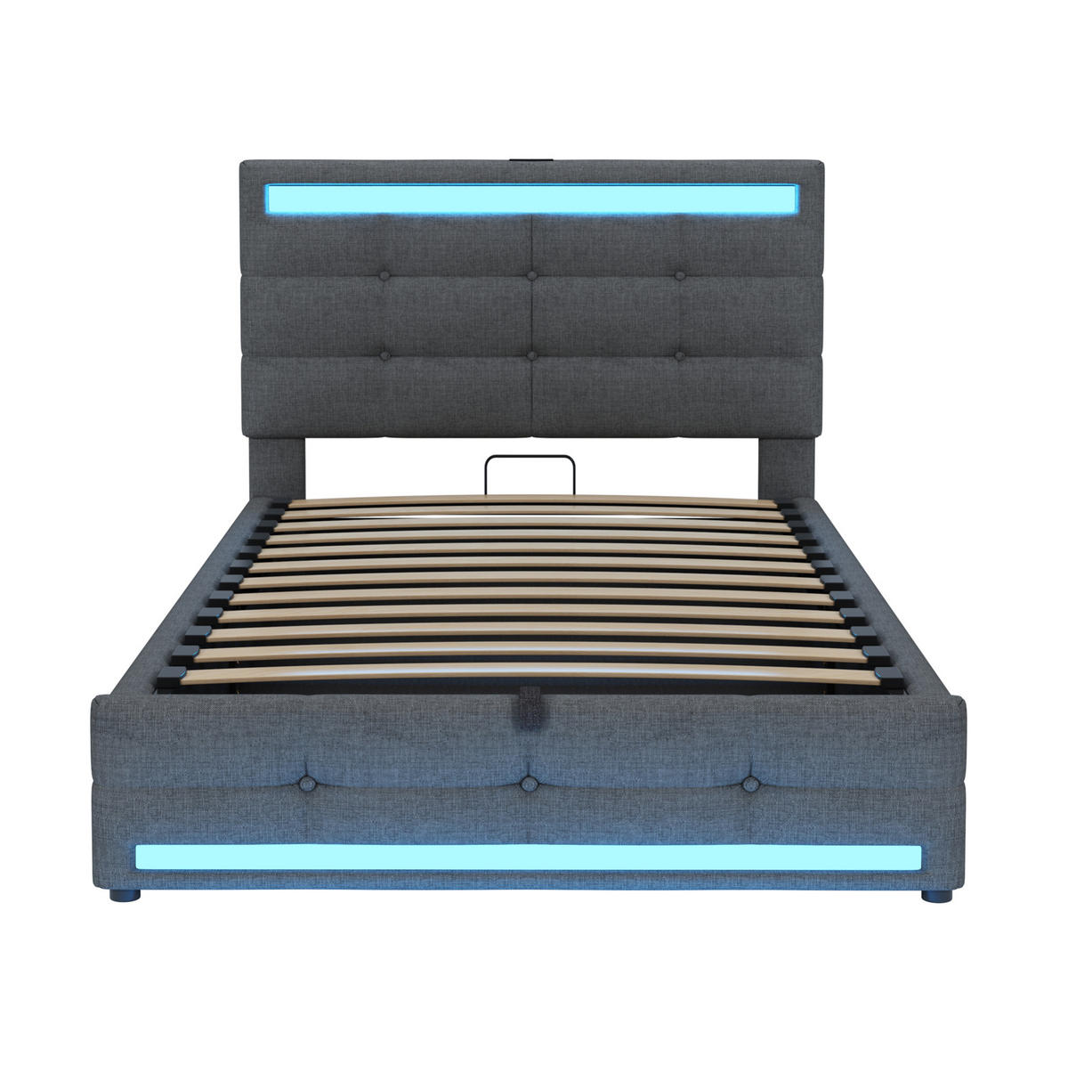 POLSTERBETT aus Stoff 90x200 cm in Grau mit LED & USB-Anschlüssen - Grau, Textil (90/200cm) - Modfu