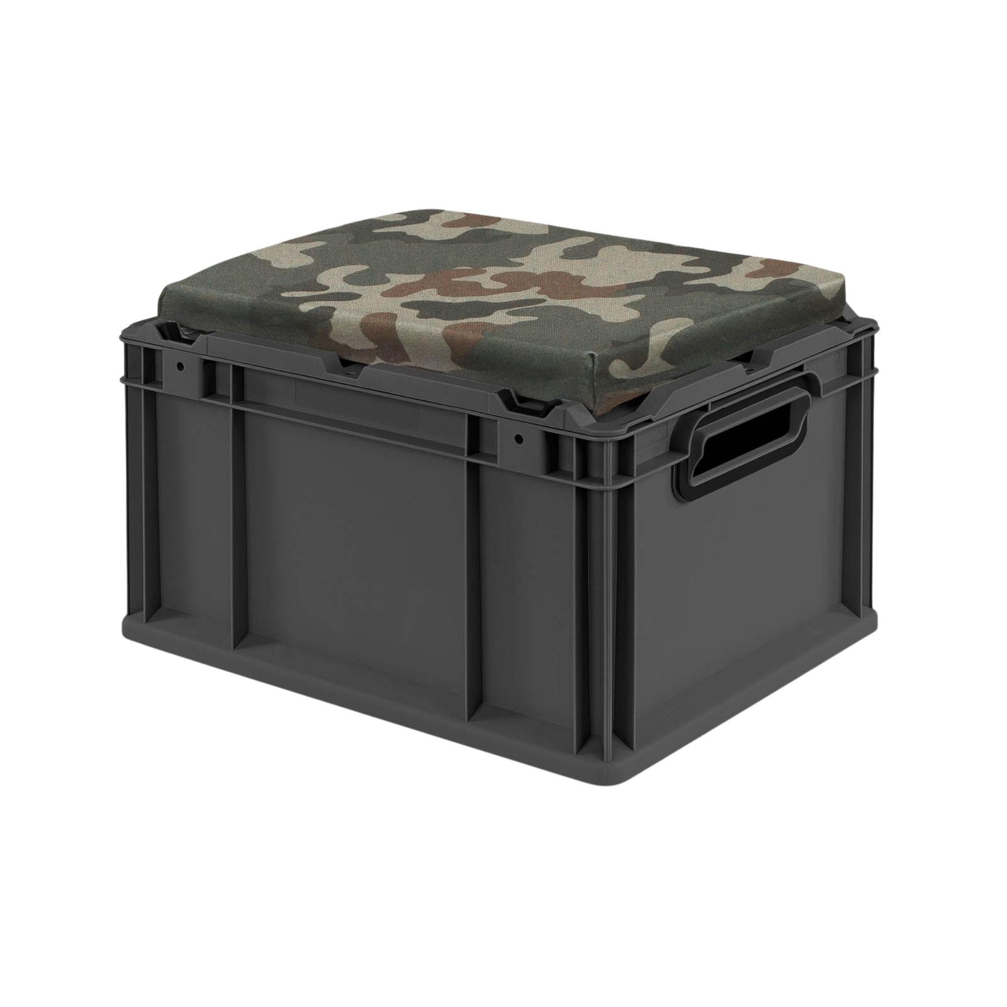EUROBOX NextGen Seat Box Camouflage, HxBxT 26,5x30x40cm, 20 Liter, Griffe offen, Schwarz - Schwarz, Kunststoff (30/26.5/40cm) - PROREGAL