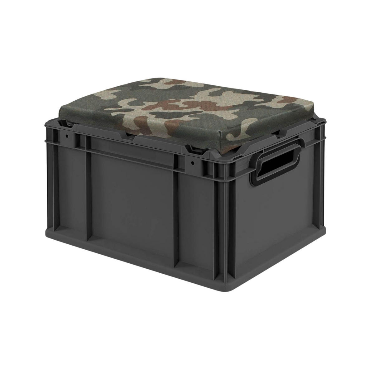 EUROBOX NextGen Seat Box Camouflage, HxBxT 26,5x30x40cm, 20 Liter, Griffe offen, Schwarz - Schwarz, Kunststoff (30/26.5/40cm) - PROREGAL