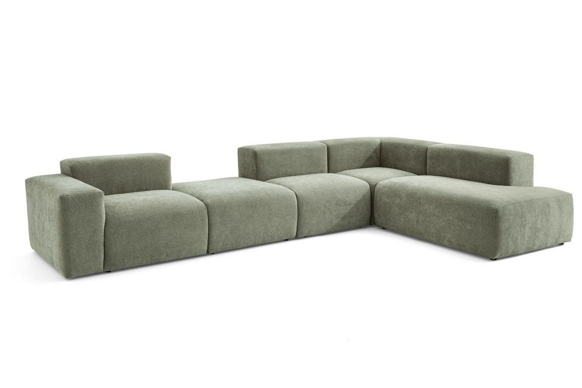 5-SITZER modulares Ecksofa HEAVEN SET 5 Rechts, Breite 380 cm Webstoff Grün - Schwarz/Grün, Holz/Kunststoff (245/380cm) - Muffo