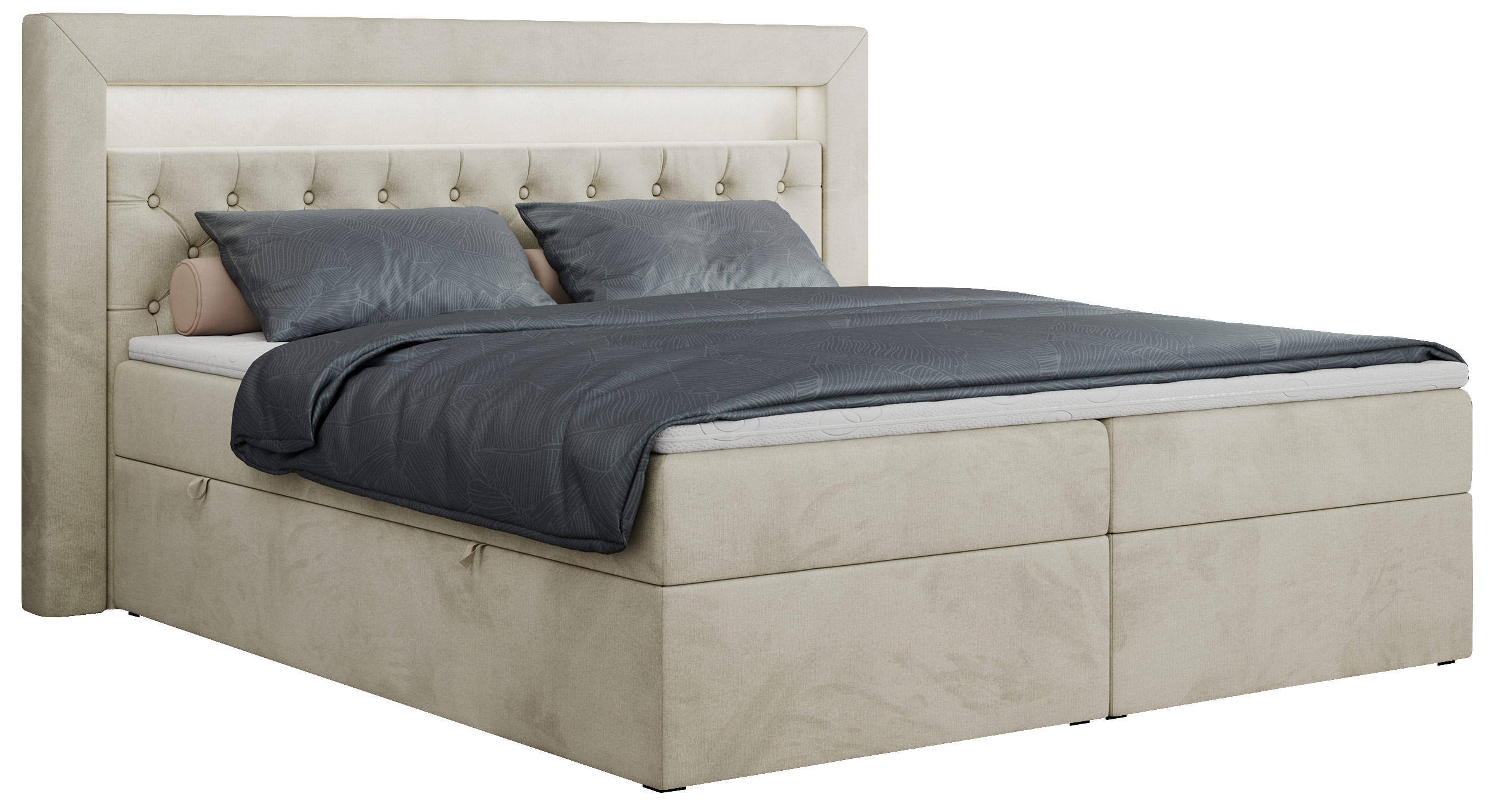 BOXBETT GOLD-6 LED 120/200 Beige Velvet - H3 - Beige, Holz/Textil (120/200cm) - MKS