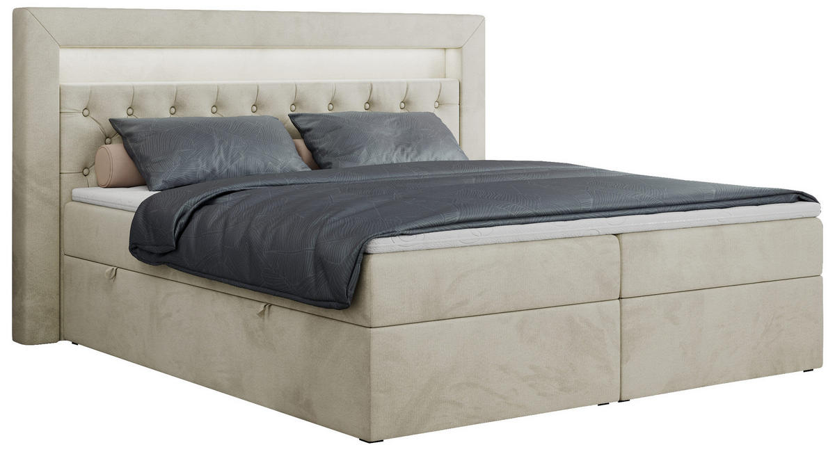 BOXBETT GOLD-6 LED 160/200 Beige Velvet - H4 - Beige, Holz/Textil (160/200cm) - MKS