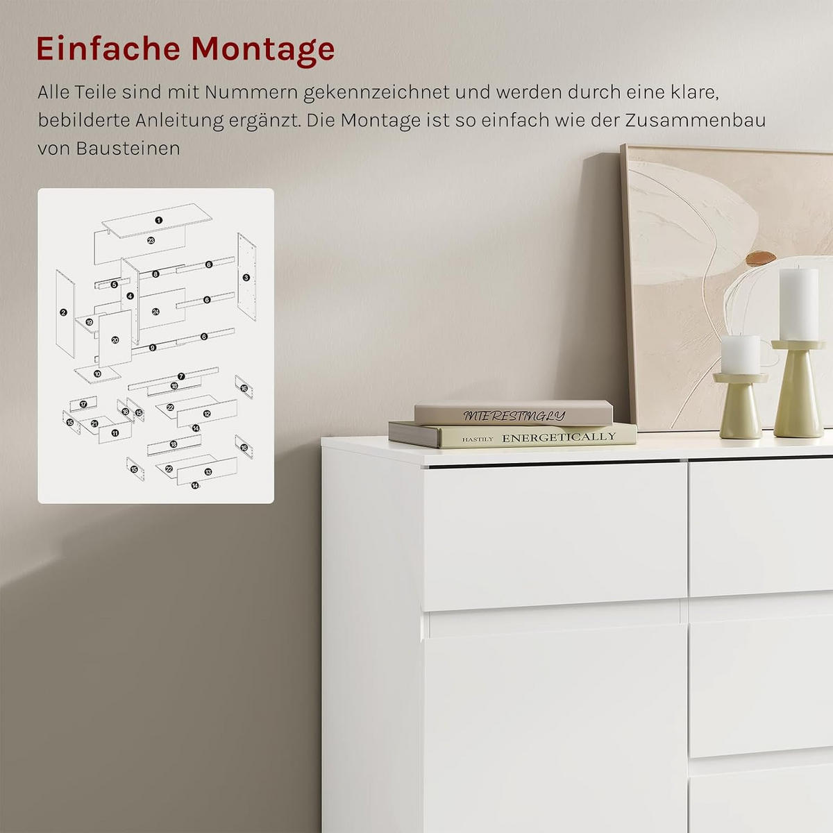 KOMMODE 5 Schubladen 100B x 40T x 80H cm Weiß - Weiß, Holzwerkstoff (100/80/40cm) - Woltu