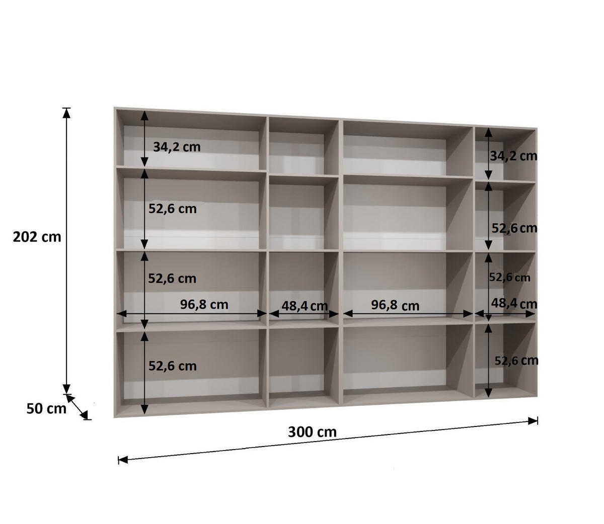 DREHTÜRENSCHRANK 202/300/52 6-türig - Kaschmir/Schwarz, Holz (300/202/52cm) - Abiks Möbel