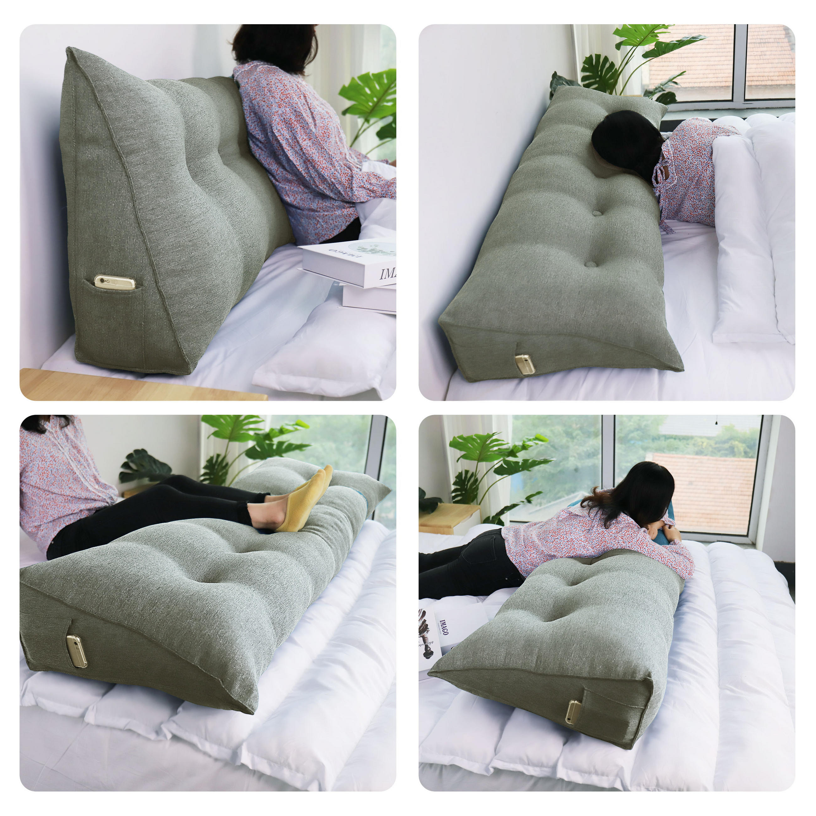RÜCKENKISSEN für Bett Leinenlook Grau 100 cm - Grau, Textil (50/100cm) - Vercart