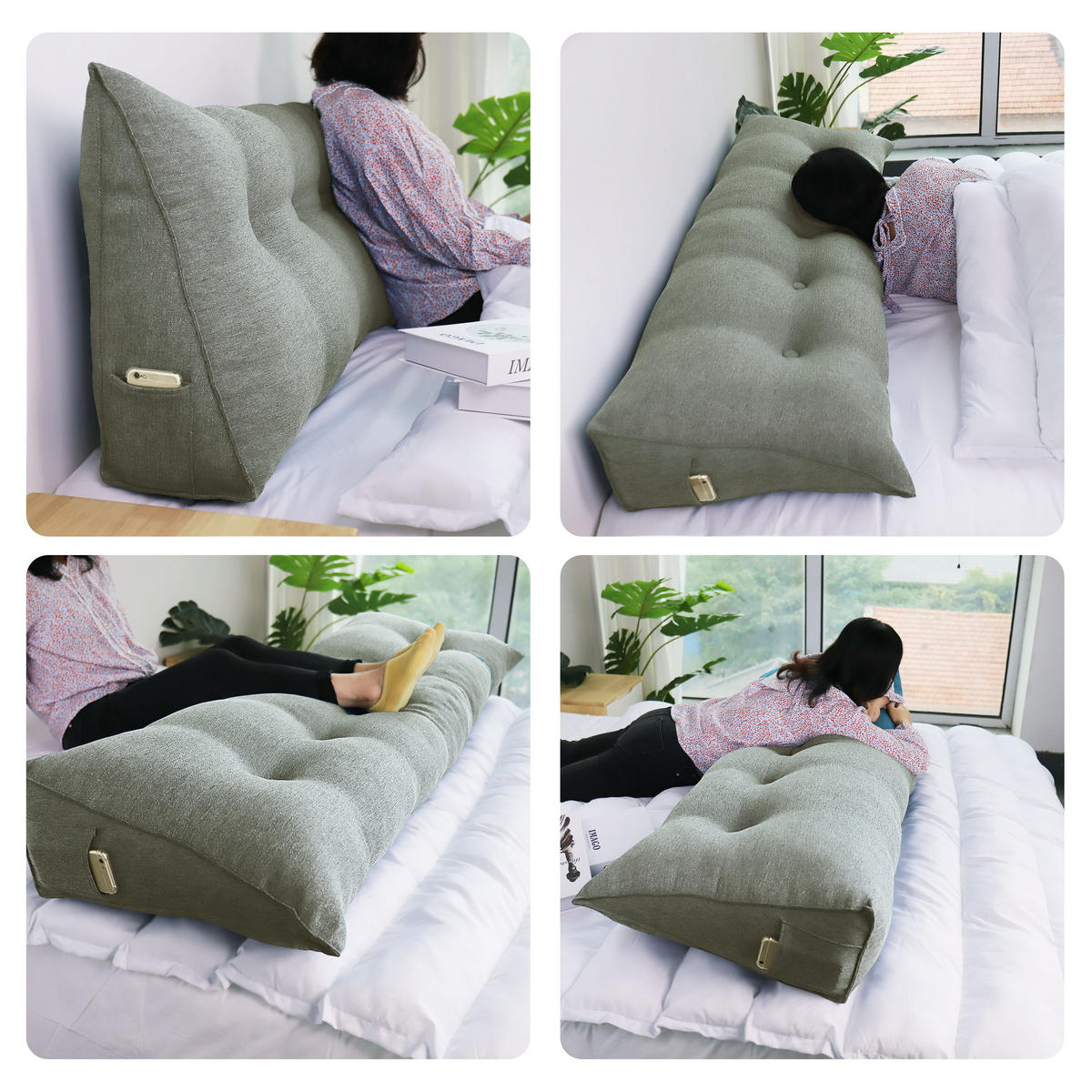 RÜCKENKISSEN für Bett Leinenlook Grau 160 cm - Grau, Textil (50/160cm) - Vercart