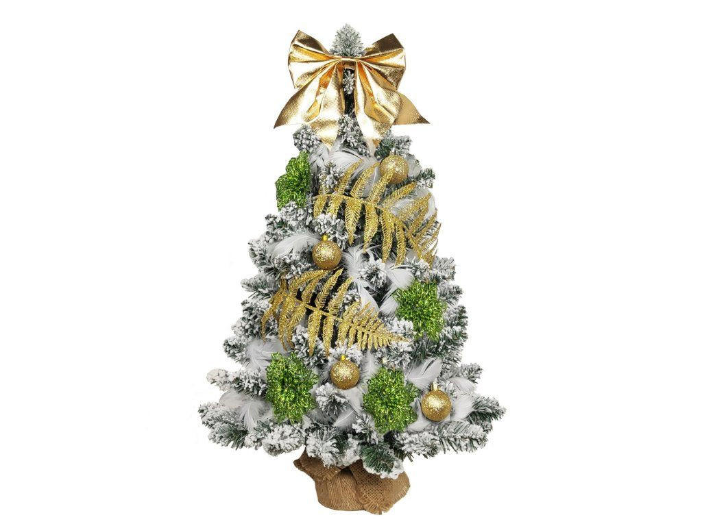 WEIHNACHTSBAUM künstlicher 60 cm – CHAMPAGNEHARMONIE, mit 27-teiligem Weihnachtsbaumschmuck, mit LED-Beleuchtung, inkl. Pflanztopf mit Jutesack - Champagner/Goldfarben, Kunststoff/Stein (40/60cm) - LAALU