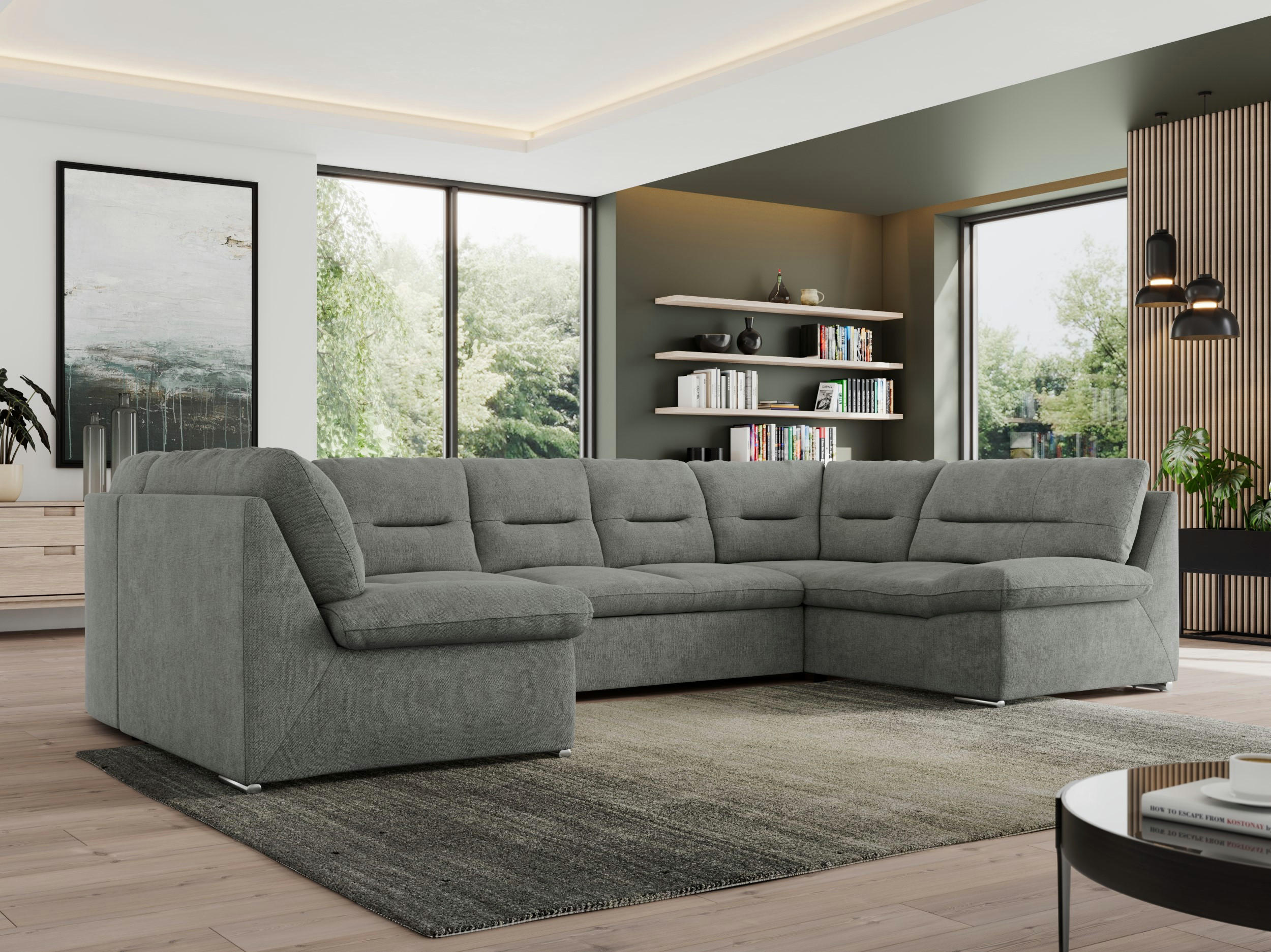 WOHNLANDSCHAFT MORBIDO U Grau Struktur - Silberfarben/Grau, Textil/Metall (340/93/206cm) - MKS