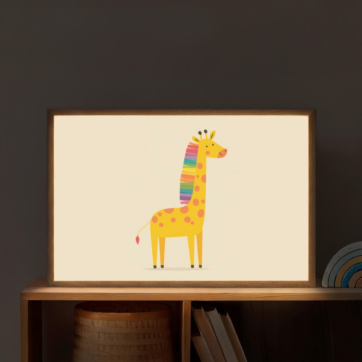 NÁSTĚNNÁ LAMPA S AKUMULÁTOREM Žirafa - Duhová hříva - béžová 60x40 cm - béžová, kompozitní dřevo (60/40/8cm) - OnlyWow
