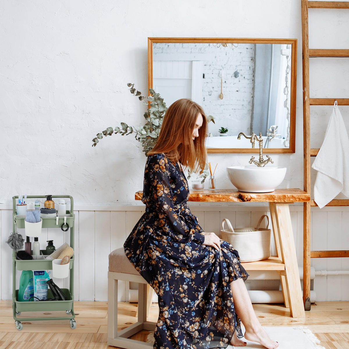 ROLLWAGEN - Grün, Kunststoff/Textil (42.5/86/36cm) - Relaxdays