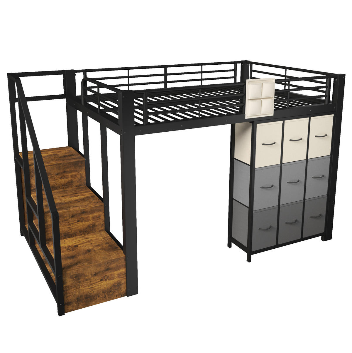 HOCHBETT 140/200 cm Schwarz/Weiß aus Metall und MDF mit Stauraum - Schwarz, Holzwerkstoff (140/200cm) - OKMYHOME