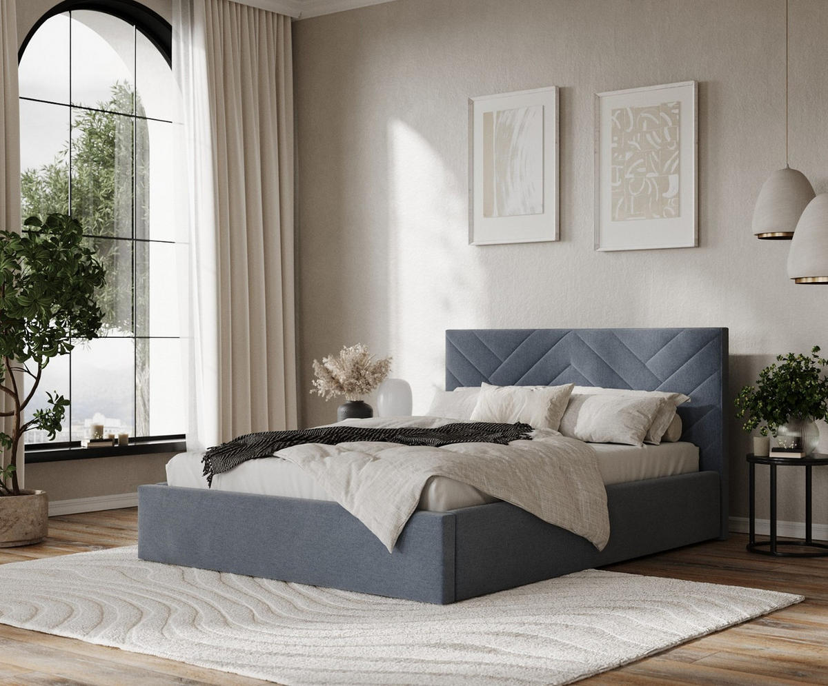 POLSTERBETT Arco 160/200 cm Blau im Asti Stoff - Blau/Schwarz, Holz/Holzwerkstoff (160/200cm) - AltaBeds