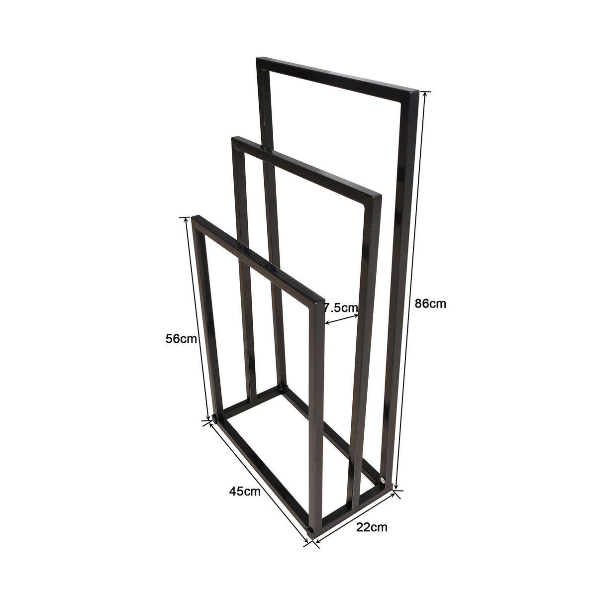 HANDTUCHSTÄNDER 45x22x86cm in Schwarz, 3-stufig freistehend - Schwarz, Metall (22/86/45cm) - Modfu