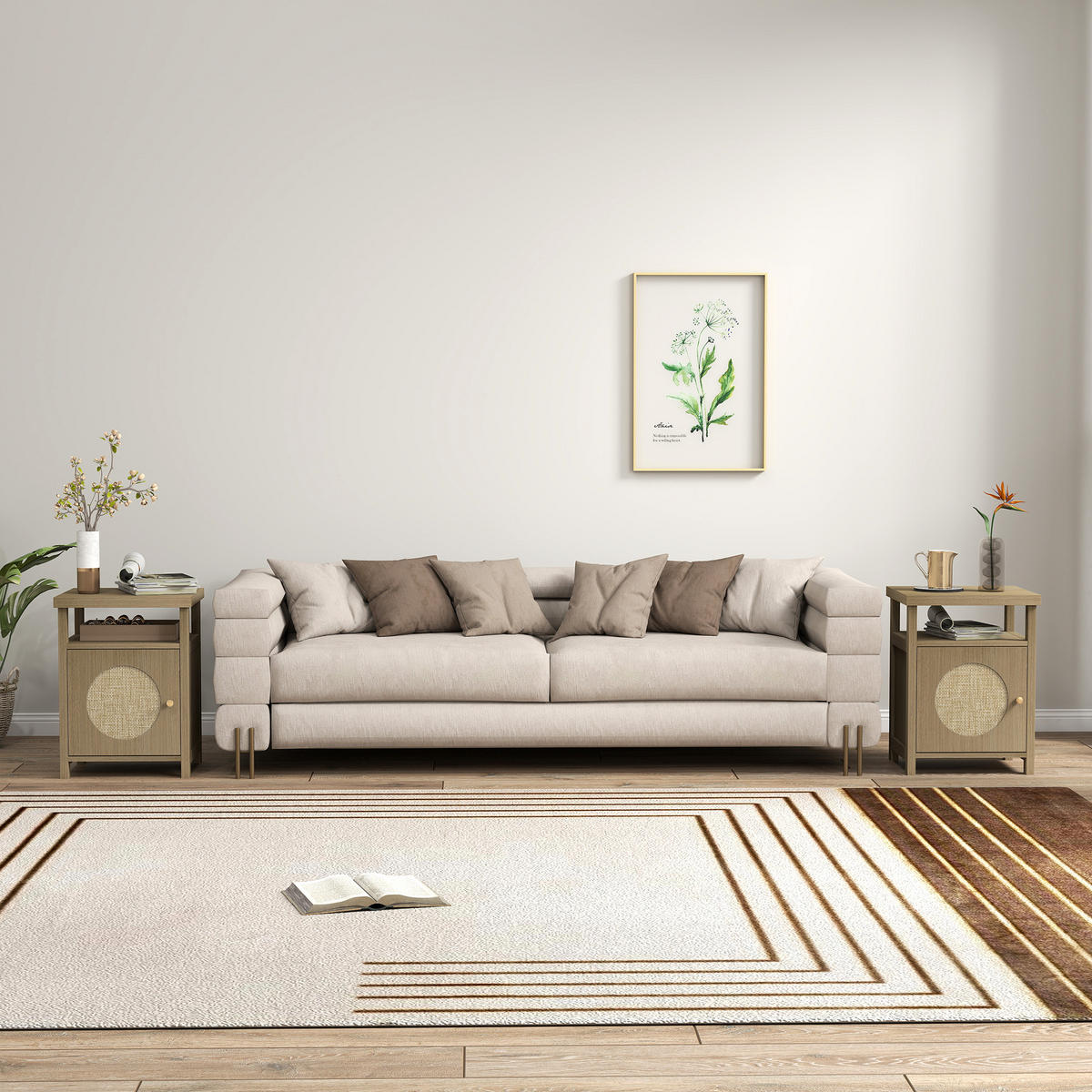 NACHTSCHRANK 2er-Set DE-12898 Rattantür und offenes Fach Braun - Braun, Holzwerkstoff (35/55/40cm) - ComfortXL
