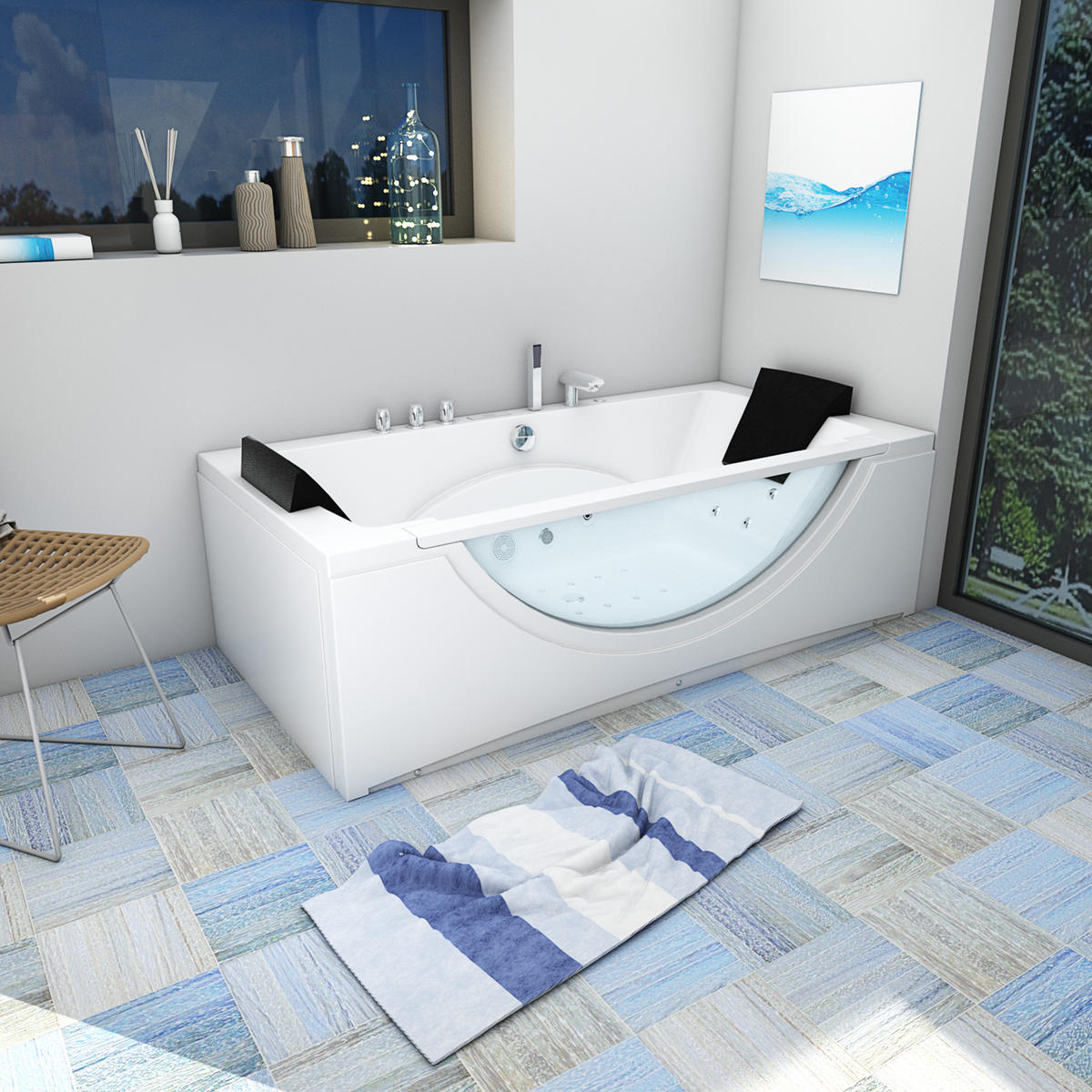 WHIRLPOOL Badewanne Eckwanne Wanne W81H-C-SC 180x90cm - Weiß, Glas/Kunststoff (90/55/180cm) - AcquaVapore by Sandra Jentho