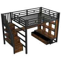HOCHBETT 140/200 cm DE-03429, mit Schreibtisch, Regalen und zwei Schubladen, in Schwarz - Schwarz, Holzwerkstoff/Metall (140/200cm) - ComfortXL