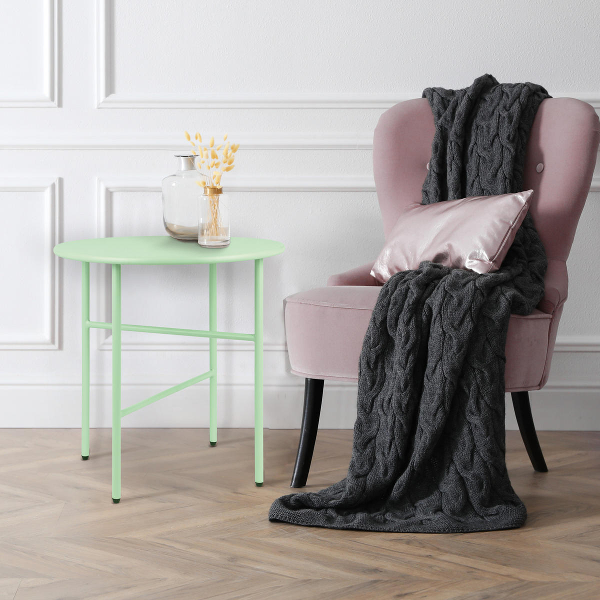 BEISTELLTISCH Finn Ø 44/46 cm Mintgrün - Mintgrün, Metall (44/44/46cm) - BoMoe