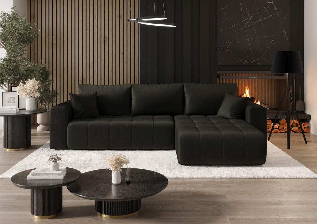ECKSOFA mit Schlaffunktion MILO R Monolith 95 Rechts - Schwarz, Textil (280/175cm) - Bedante