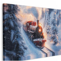 LEINWANDBILD Weihnachtszug - Schnee - Winter - Weihnachten Wohnzimmer 120x80 cm - Dunkelrot, Textil (120/80cm) - MuchoWow