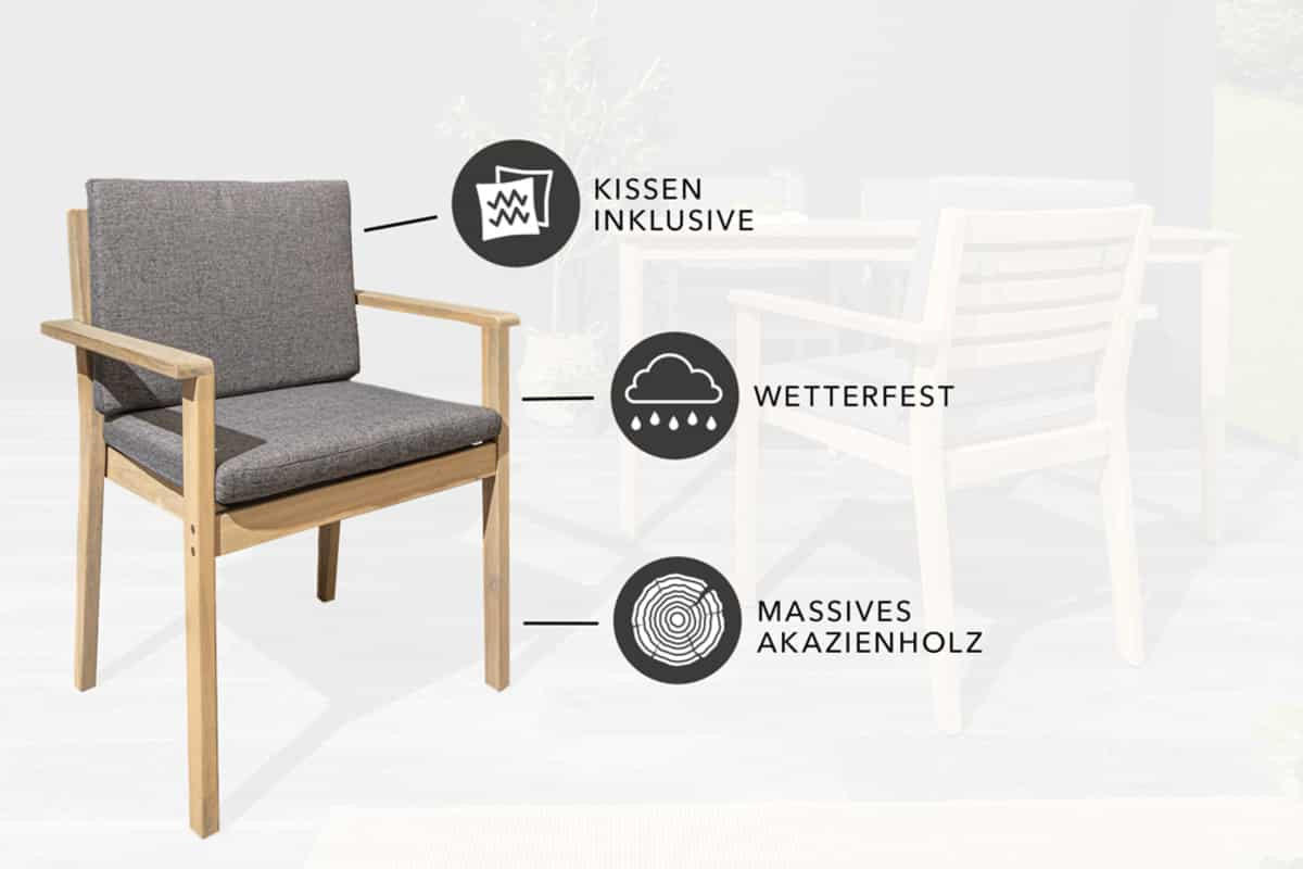 GARTENSTUHL KOPENHAGEN Akazie Natur - Braun/Grau, Holz (60/84/60cm) - riess-ambiente