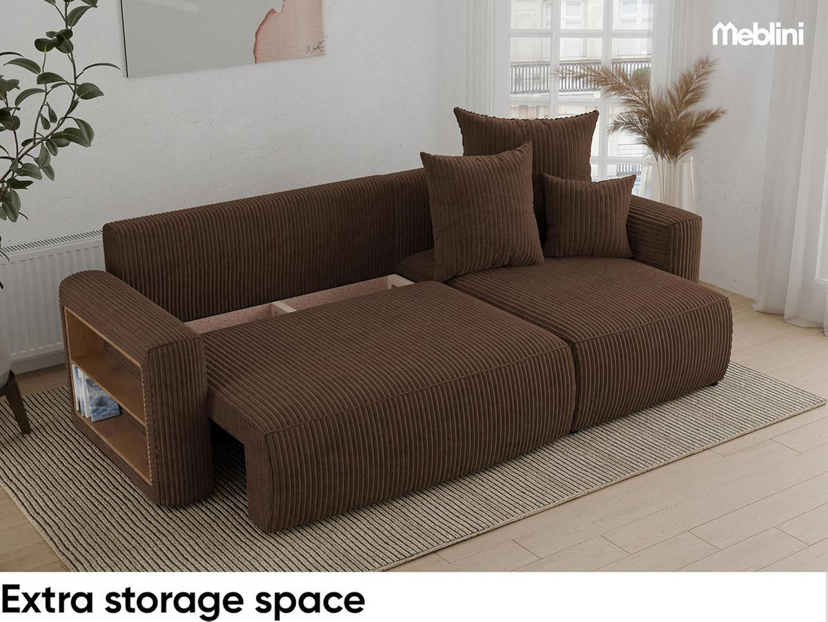ECKSOFA SOLARIS L - Blau/Dunkelbraun, Holzwerkstoff (238/142cm) - Meblini