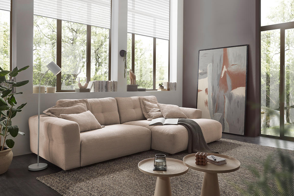 ECKSOFA MIKA Taupe Cord - Taupe/Schwarz, Kunststoff/Textil (276/167cm) - KAWOLA